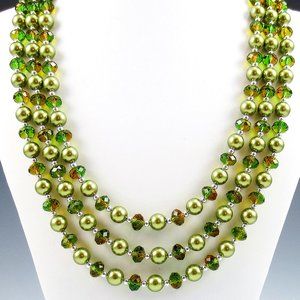 Crystal, Crystal Pearl, Sterling 3-Strand Necklace